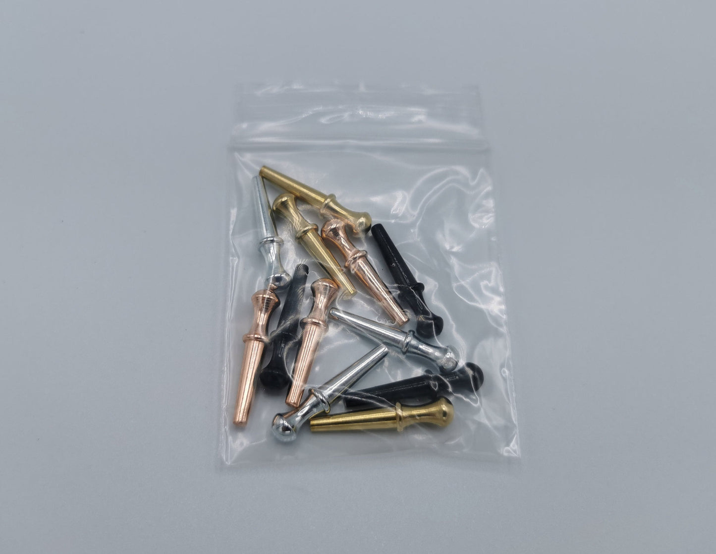 12 PC - Metal Cribbage Pegs - Black, Rose Gold, Silver, and Brass