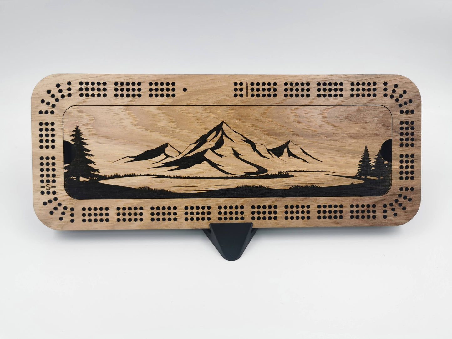 Custom Engraved Mountain Cribbage Board - 3 track