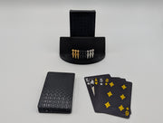 Luxury plastic playing cards, playing pegs and a black display stand included with the full-size cribbage boards.