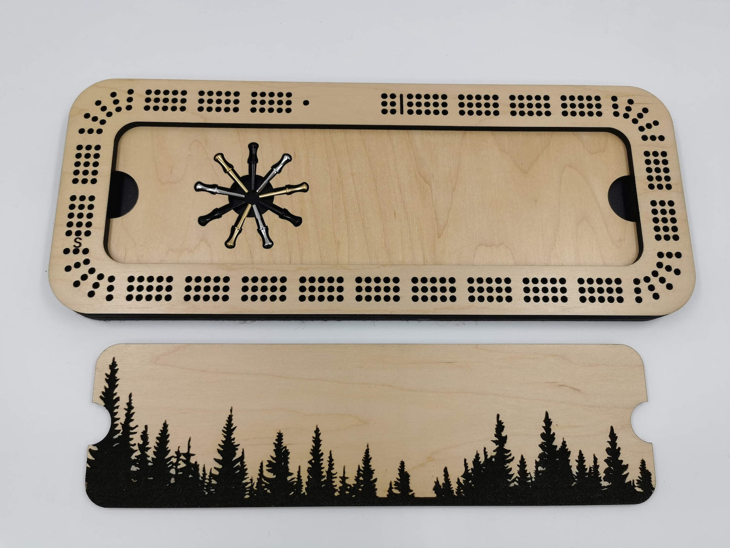 Custom Engraved Forest Cribbage Board - 3 track