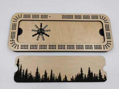 Custom Engraved Forest Cribbage Board - 3 track