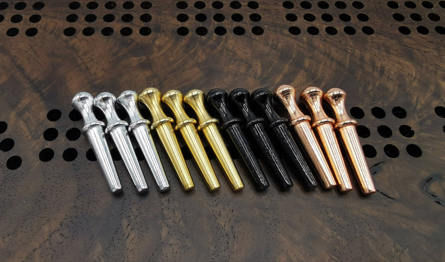 12 PC - Metal Cribbage Pegs - Black, Rose Gold, Silver, and Brass