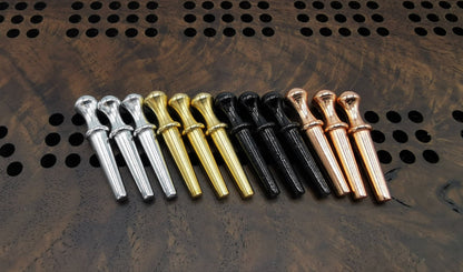 12 PC - Metal Cribbage Pegs - Black, Rose Gold, Silver, and Brass