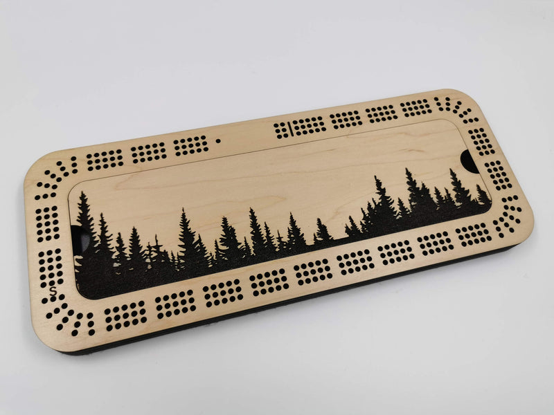 Forest Engraved Cribbage Board — Three Track
