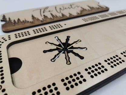 Custom Engraved Mountain Cribbage Board - 3 track
