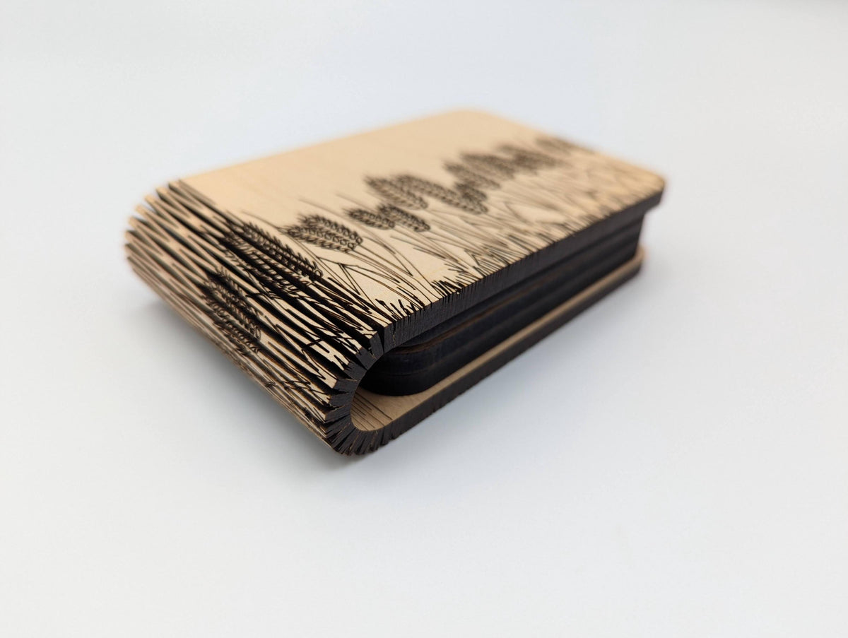 Wheat design on a folding travel cribbage board