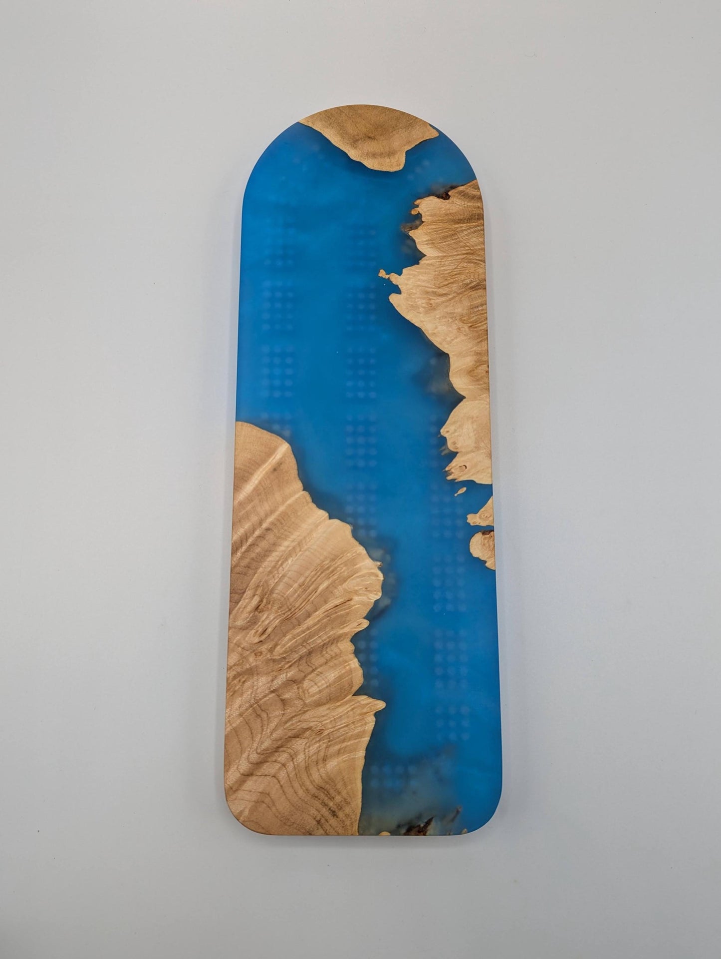 Extraordinary Cribbage Board - 3 Track Live edge maple burl and blue diamond epoxy resin